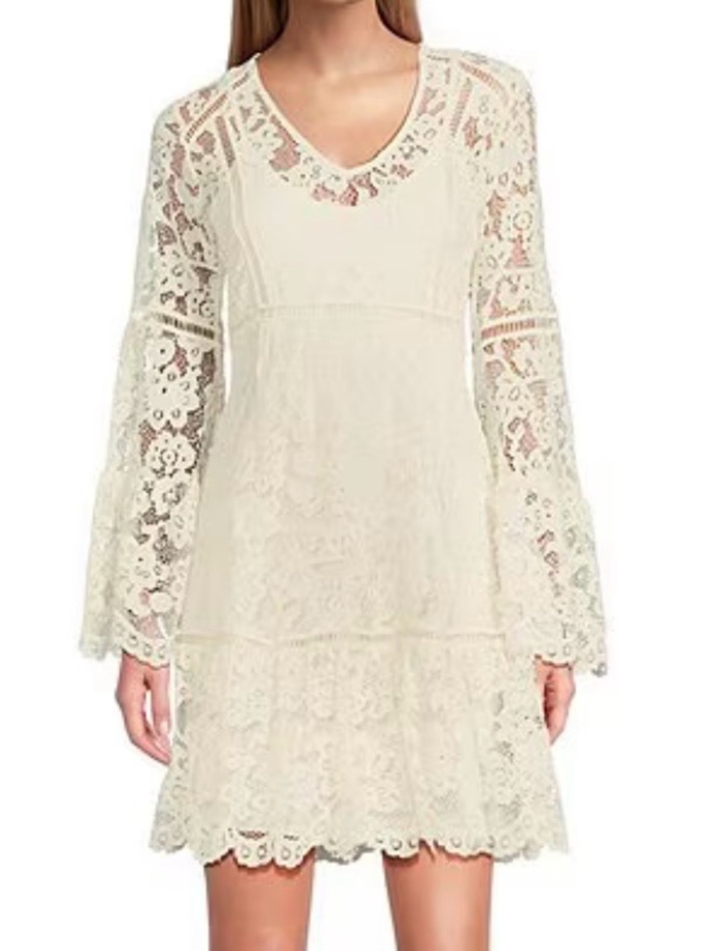 Scully Cream Lace Long Sleeve Mini Dress
